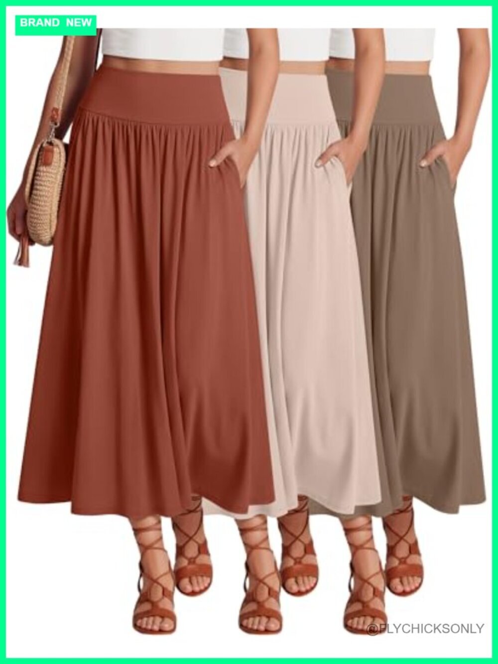 3 Pack Maxi Long Skirts For Women Ankle Length High Waisted Pleated Flowy A